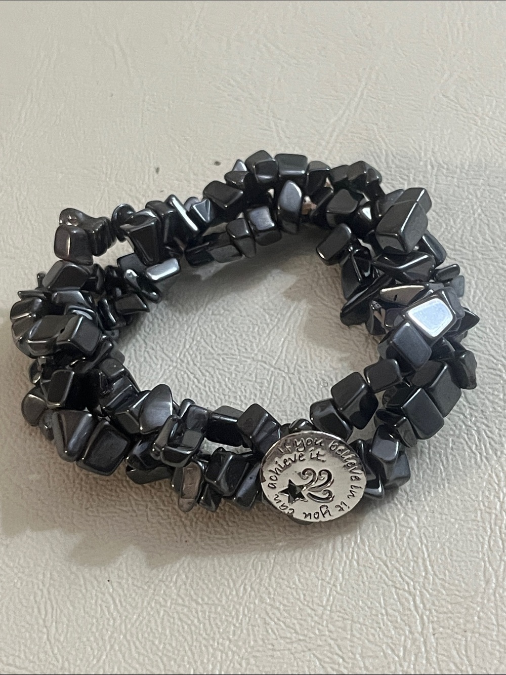 Hematite Stone Stretch Bracelet with Silver Accent